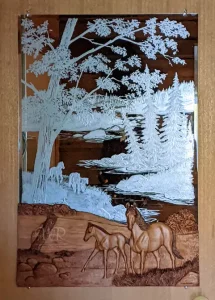 Wood Carving and Engraved Mirror
